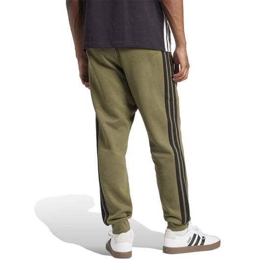 Men's adidas Fleece Tapered Cuff 3 Stripes Joggers in Olive Strata - Image 3