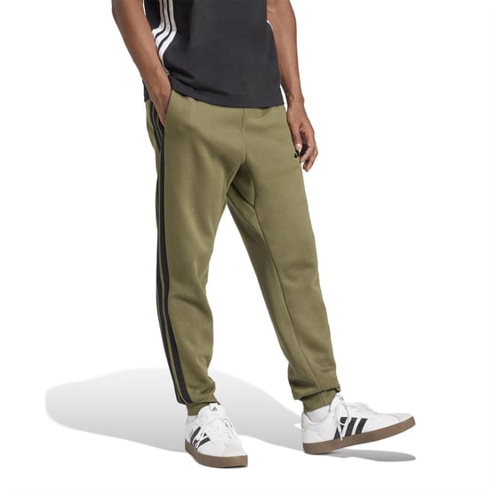 Men's adidas Fleece Tapered Cuff 3 Stripes Joggers in Olive Strata - Image 4