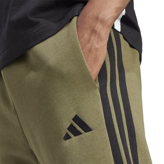 Men's adidas Fleece Tapered Cuff 3 Stripes Joggers in Olive Strata - Image 5