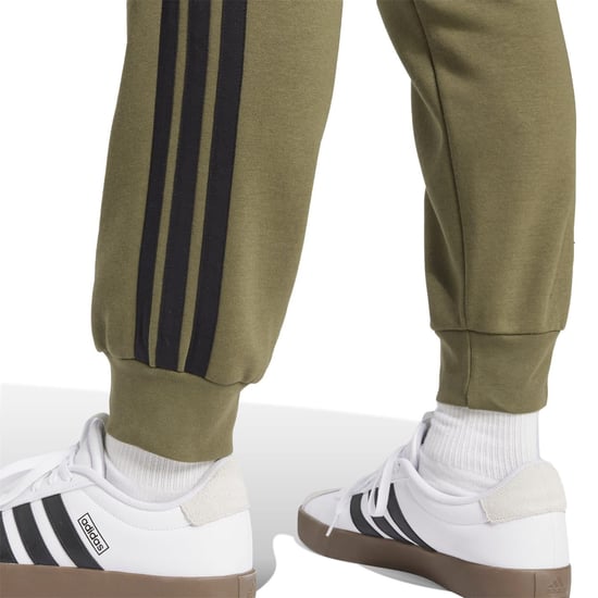 Men's adidas Fleece Tapered Cuff 3 Stripes Joggers in Olive Strata - Image 6