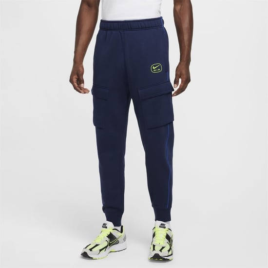 Men's Nike NSW SW AIR CARGO PANT FLC BB in Navy/Volt - Image 1