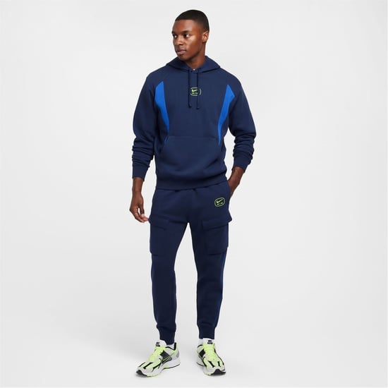 Men's Nike NSW SW AIR CARGO PANT FLC BB in Navy/Volt - Image 6