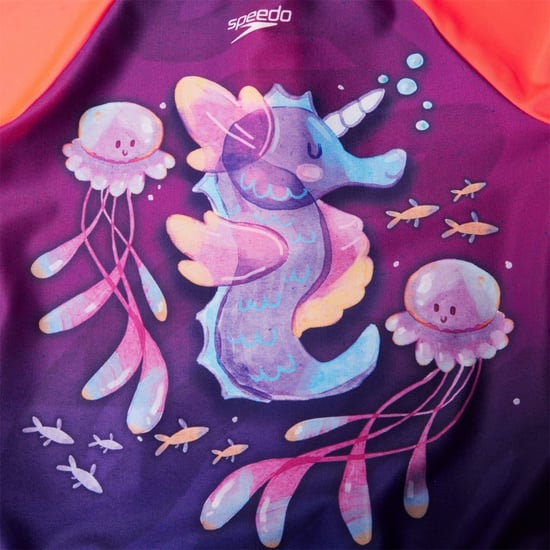 Girls Speedo Frill Aquatic Print Cartoon Swimsuit in Purple/Pink - Image 3