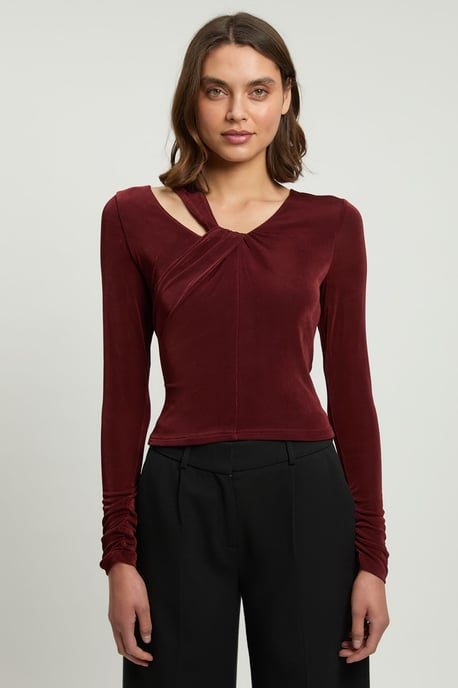 Slinky Crepe Twist Detail Long Sleeve Top - Image 1