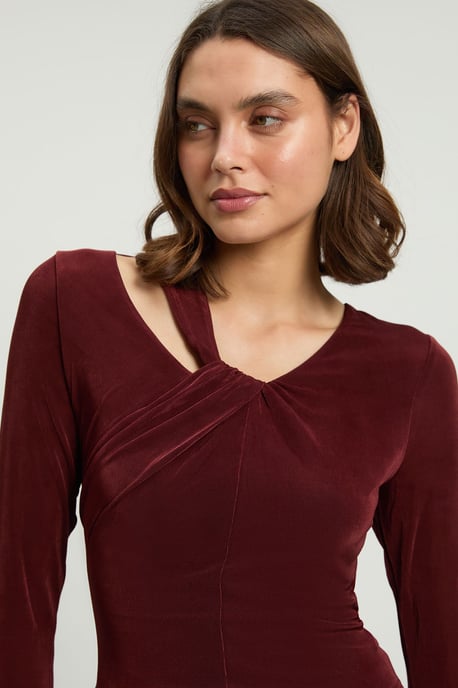 Slinky Crepe Twist Detail Long Sleeve Top - Image 3