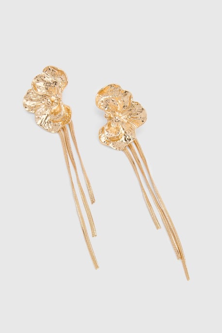 Orchid Flower Fringed Statement Earrings - Image 3