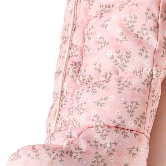 Girls Minoti Hooded Neck Floral Patterned Long Sleeve Snowsuit in Light Pink - Image 3