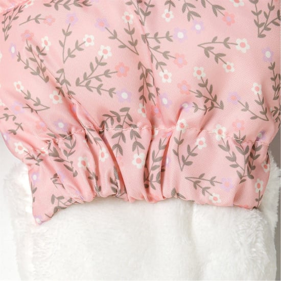 Girls Minoti Hooded Neck Floral Patterned Long Sleeve Snowsuit in Light Pink - Image 4