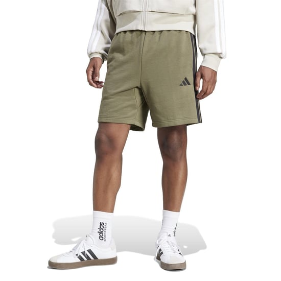 Men's adidas Essentials 3 Stripe Fleece Shorts in Olive Strata - Image 2