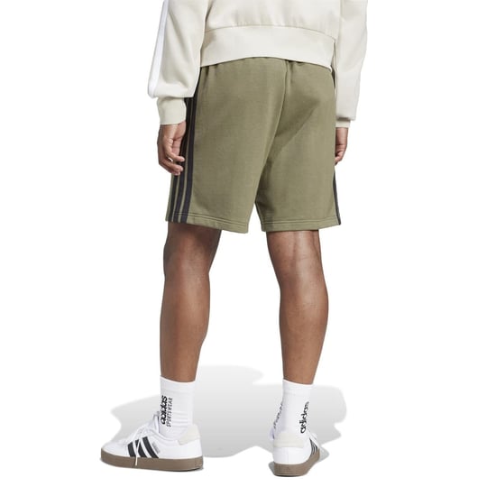 Men's adidas Essentials 3 Stripe Fleece Shorts in Olive Strata - Image 3