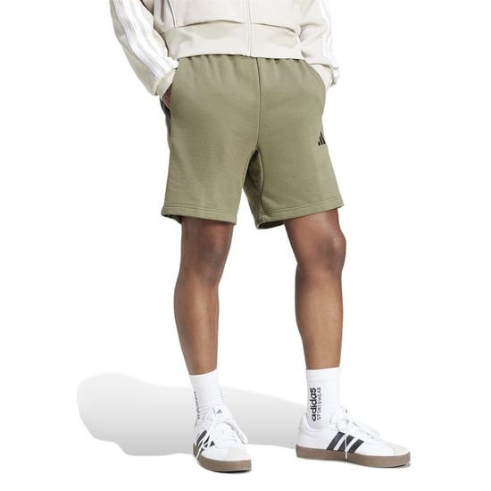 Men's adidas Essentials 3 Stripe Fleece Shorts in Olive Strata - Image 4