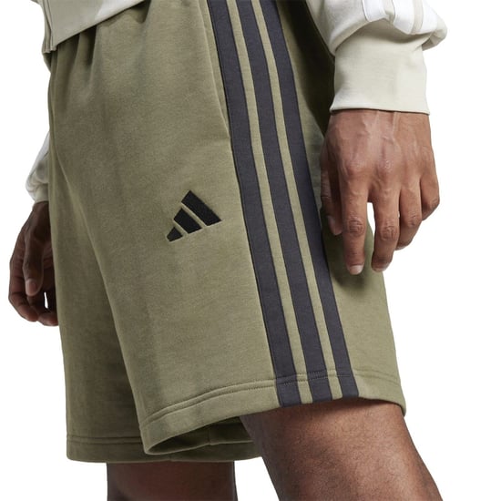 Men's adidas Essentials 3 Stripe Fleece Shorts in Olive Strata - Image 5