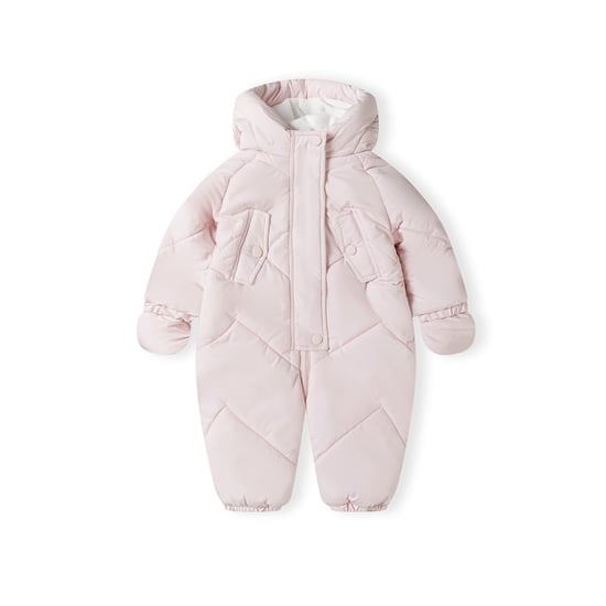 Girls Minoti Hooded Neck Long Sleeve Solid Patterned Snowsuit in Light Pink - Image 1