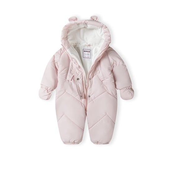 Girls Minoti Hooded Neck Long Sleeve Solid Patterned Snowsuit in Light Pink - Image 3