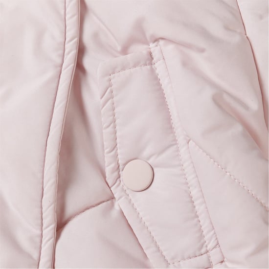 Girls Minoti Hooded Neck Long Sleeve Solid Patterned Snowsuit in Light Pink - Image 4