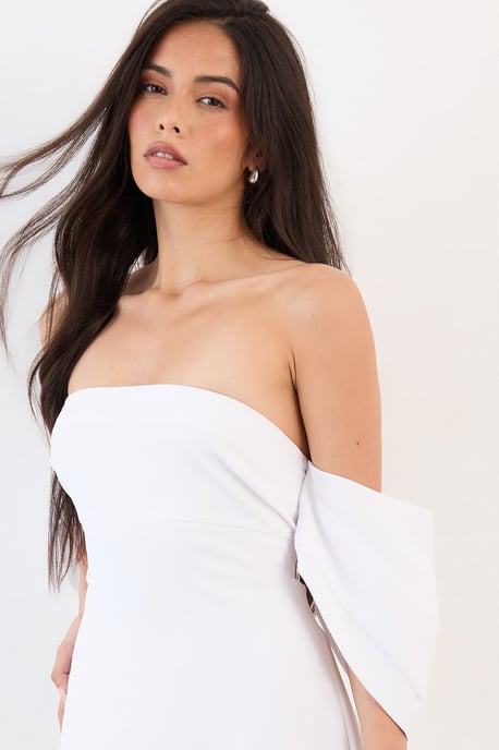 Stretch Crepe Bardot Column Midi Dress - Image 3