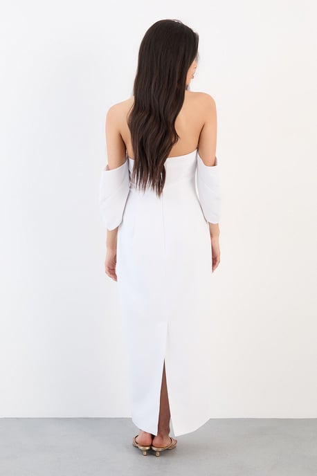 Stretch Crepe Bardot Column Midi Dress - Image 4