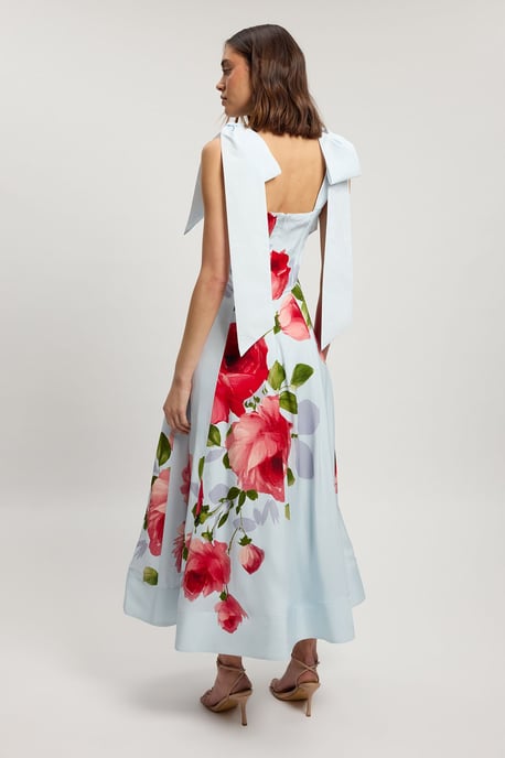 Petite Viscose Linen Floral Print Woven Prom Dress - Image 3