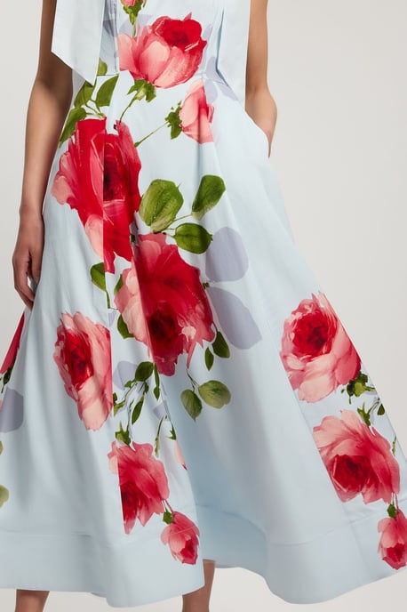 Petite Viscose Linen Floral Print Woven Prom Dress - Image 4