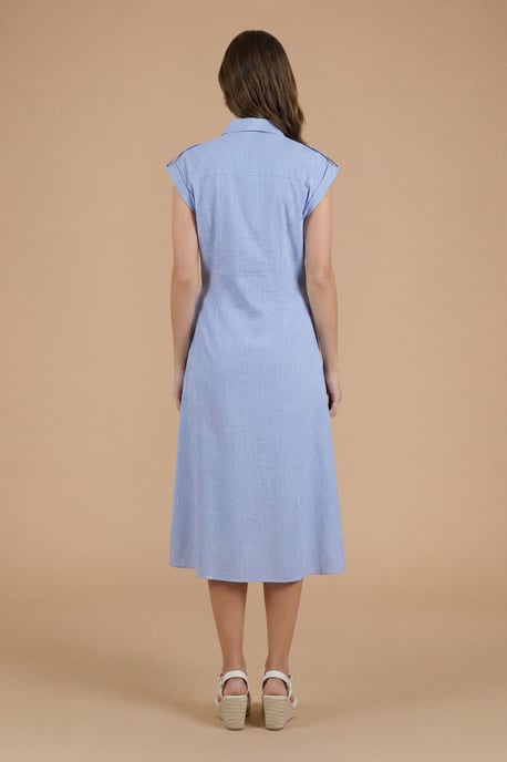 Stripe Wrap Front Roll Sleeve Shirt Dress - Image 3