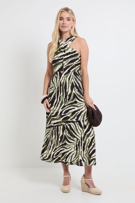 Petite Abstract Twist Neck Maxi Dress - Image 1