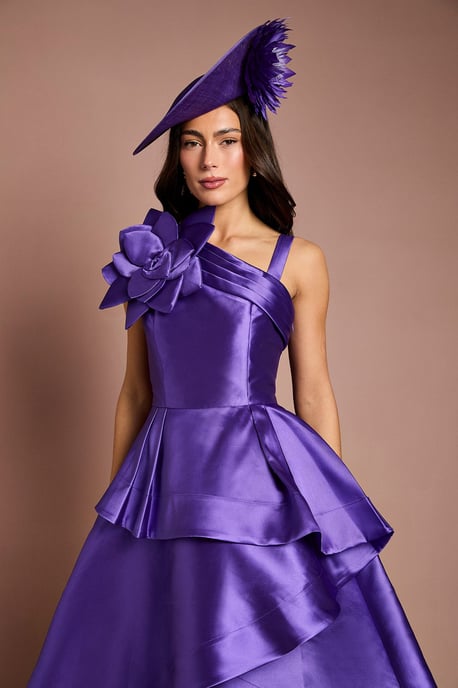 Lisa Tan 3D Corsage One Shoulder Twill Midi Dress - Image 2
