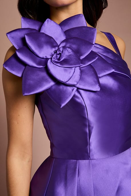 Lisa Tan 3D Corsage One Shoulder Twill Midi Dress - Image 5