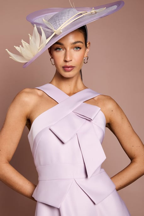 Lisa Tan Cross Neck Structured Satin Bow Detail Midi Dress - Image 4