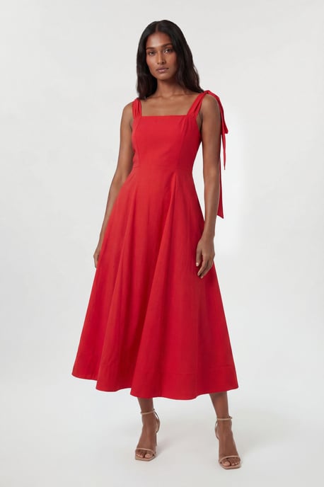 Viscose Linen Tie Strap Woven Prom Dress - Image 1