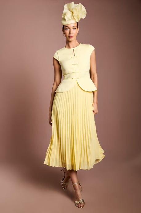 Lisa Tan Bandage Bodice Pleat Skirt Bow Detail Midi Dress - Image 1