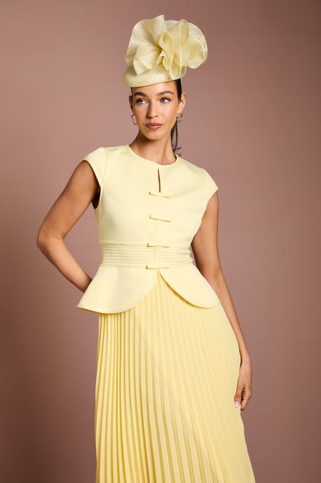 Lisa Tan Bandage Bodice Pleat Skirt Bow Detail Midi Dress - Image 4