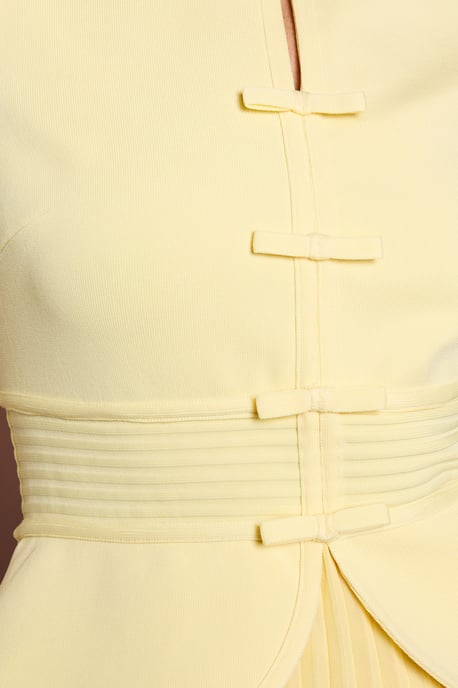 Lisa Tan Bandage Bodice Pleat Skirt Bow Detail Midi Dress - Image 5