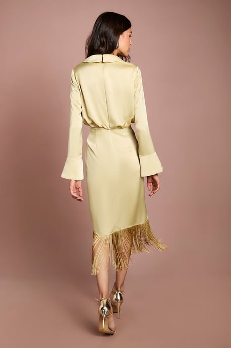 Fringe Satin Shirt Dress - Image 3