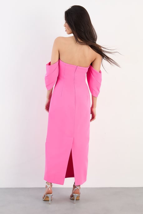 Stretch Crepe Bardot Column Midi Dress - Image 3