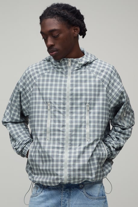 Oversized Boxy Ski Mask Insert Hooded Check Cagoule - Image 1