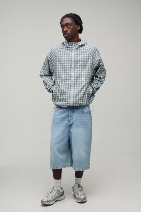 Oversized Boxy Ski Mask Insert Hooded Check Cagoule - Image 4