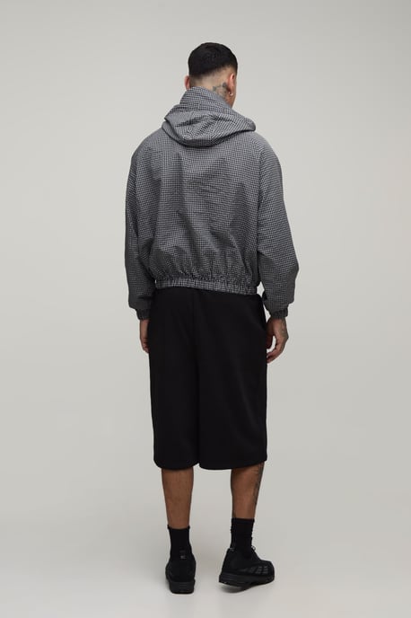 Tall Oversized Boxy Check Hooded Toggle Cagoule - Image 2