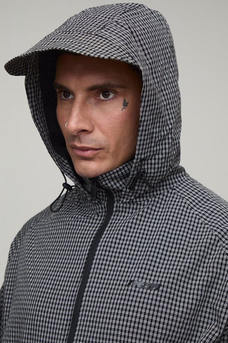 Tall Oversized Boxy Check Hooded Toggle Cagoule - Image 3