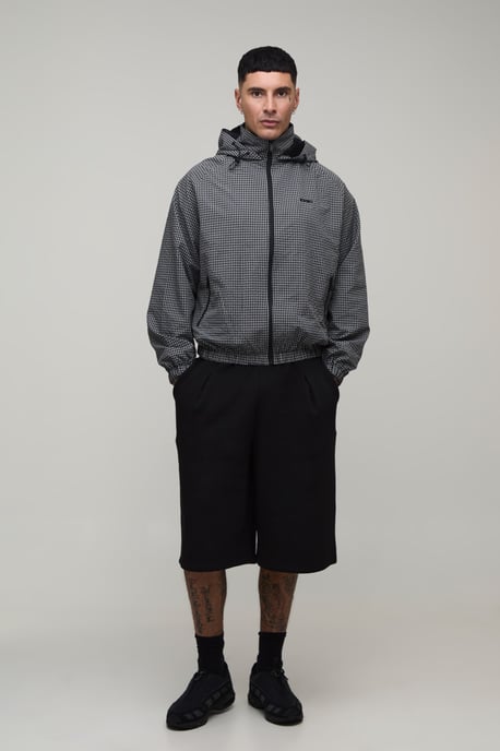 Tall Oversized Boxy Check Hooded Toggle Cagoule - Image 4