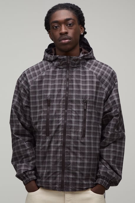 Oversized Boxy Ski Mask Insert Hooded Check Cagoule - Image 1