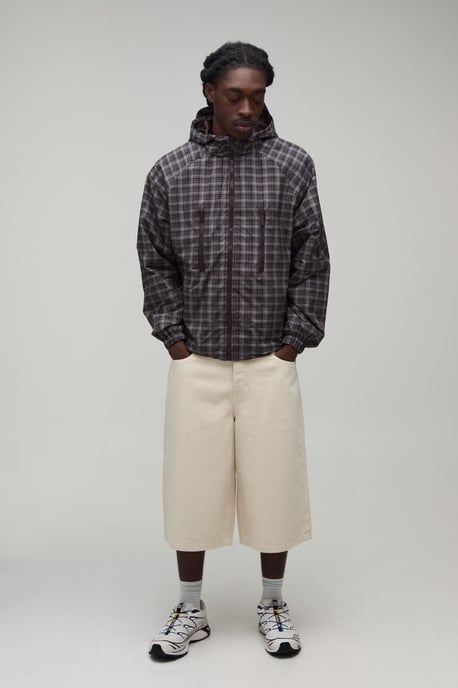 Oversized Boxy Ski Mask Insert Hooded Check Cagoule - Image 4