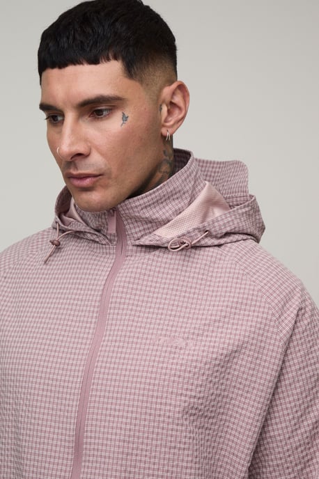 Tall Oversized Boxy Check Hooded Toggle Cagoule - Image 3
