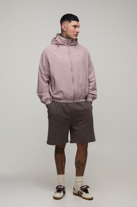Tall Oversized Boxy Check Hooded Toggle Cagoule - Image 4