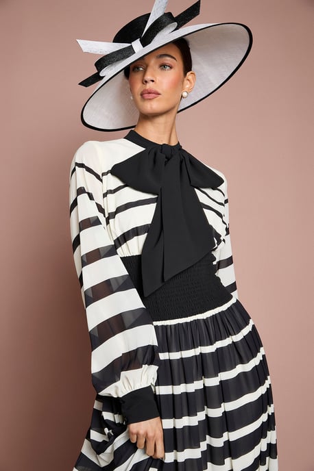 Lisa Tan Bow Neck Stripe Print Maxi Dress - Image 2