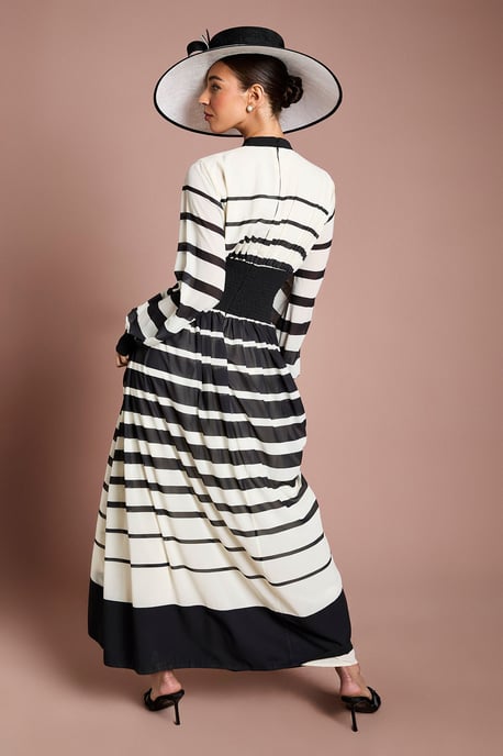 Lisa Tan Bow Neck Stripe Print Maxi Dress - Image 3