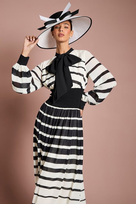 Lisa Tan Bow Neck Stripe Print Maxi Dress - Image 4