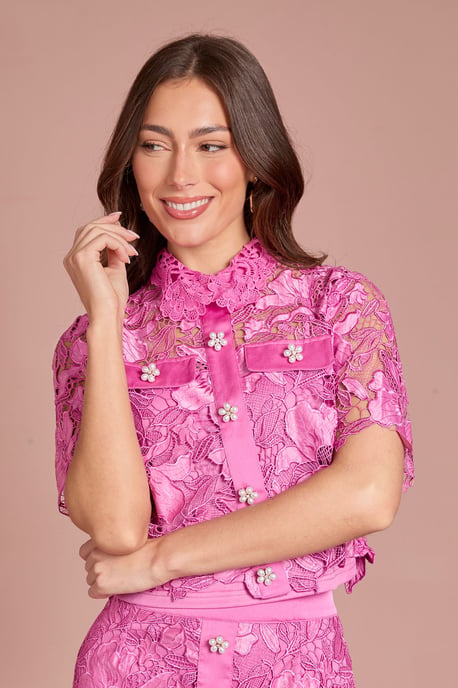 Lace Pearl Button Shirt - Image 2