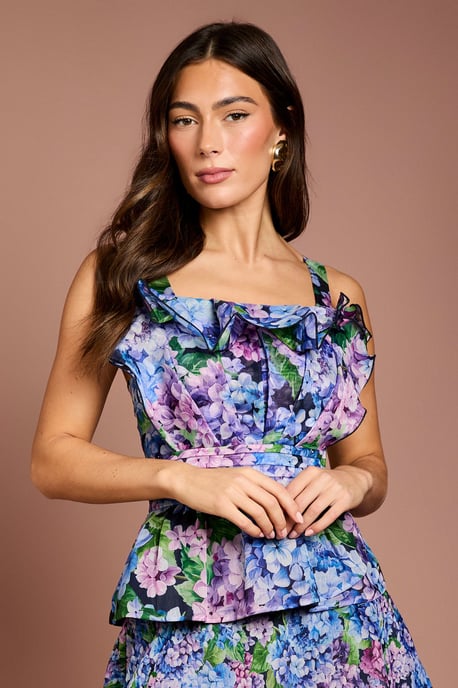 Organza Floral Ruffle Fan Detail Top - Image 2