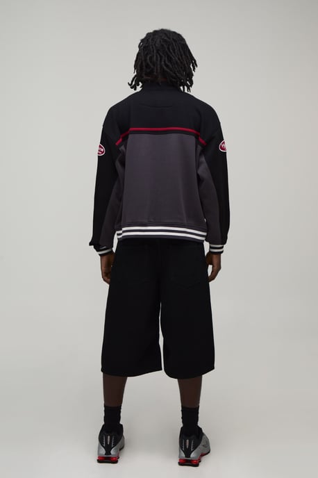 Boxy Fit Biker Neck Colour Block Moto Jersey Jacket - Image 2
