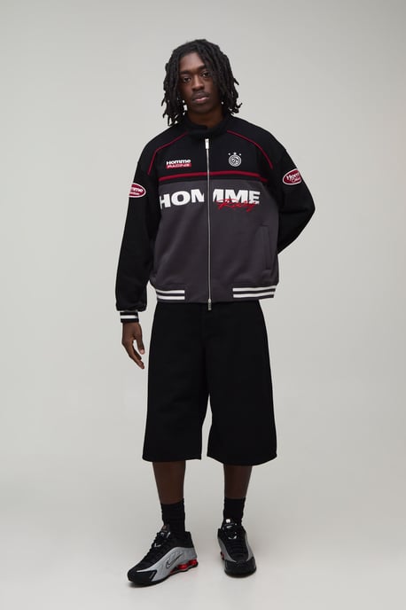 Boxy Fit Biker Neck Colour Block Moto Jersey Jacket - Image 4